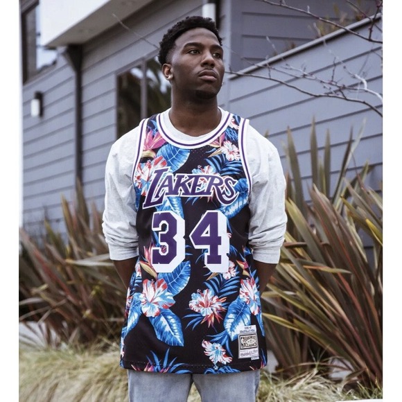 Mitchell & Ness Other - Mitchell & Ness LA LAKERS Shaquille O'Neal Shaq FLORAL JERSEY Men's XS X-Small